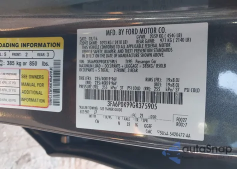 2016 Ford Fusion Titanium z USA, uszkodzony, nr VIN 3FA6P0K99GR375905